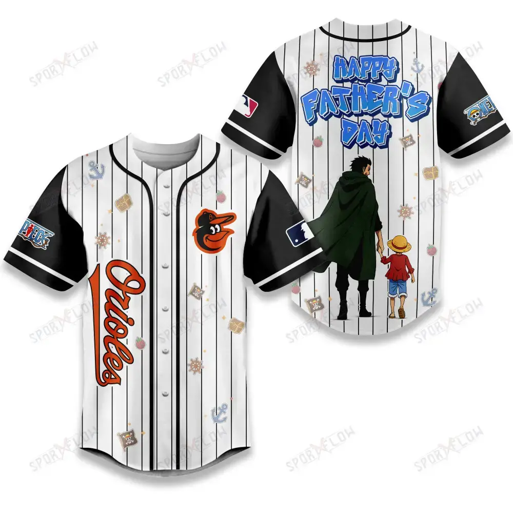 Baltimore Orioles X One Piece Dragon & Luffy Dad Baseball Jersey Image