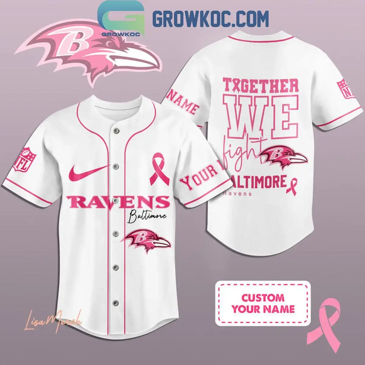 Baltimore Ravens Together We Fight Breast Cancer Personalized Baseball Jersey Image
