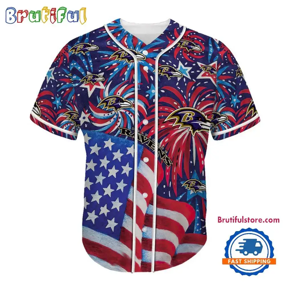 Baltimore Ravens USA Flag Independence Day Baseball Jersey, Sport Team 4th of July Jersey Image