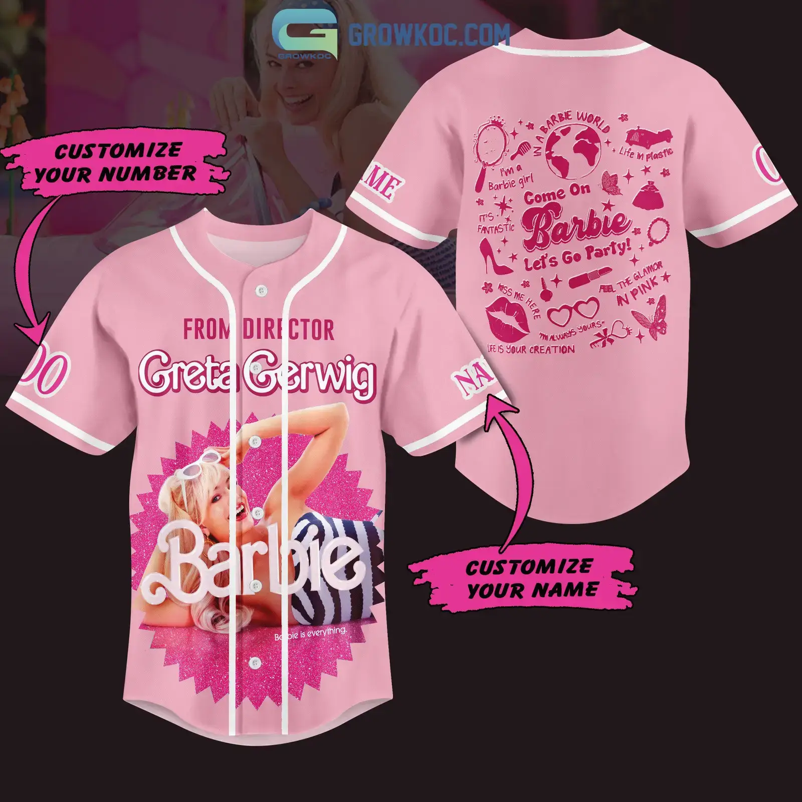 Barbie From Director Greta Gerwig Personalized Baseball Jersey Image