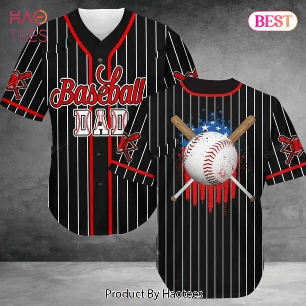 Baseball Dad Jersey - Patriotic Stripes & Stars Design - Perfect Gift For Sports Lovers Image