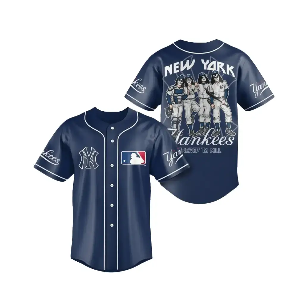 Baseball New York Yankees X Kiss Band Music Pressed To Kill Baseball Jersey Image