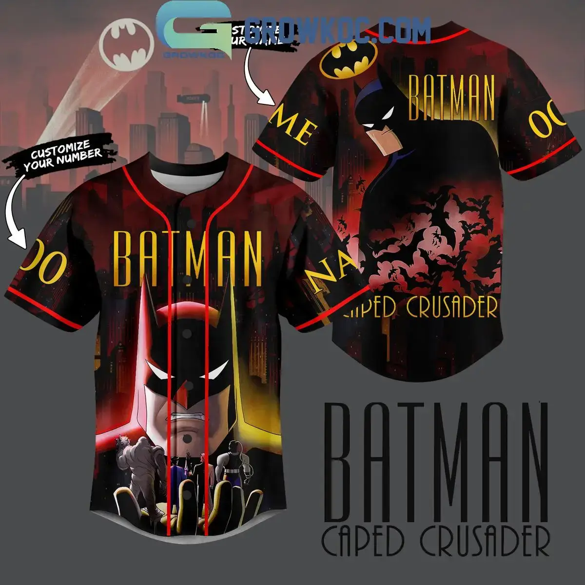 Batman Cape Crusader Saving Gotham Personalized Baseball Jersey Image