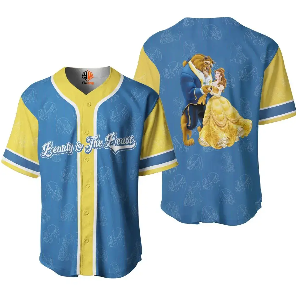Beauty & The Beast Baseball Jersey - Vibrant Blue & Yellow Fan Apparel Image