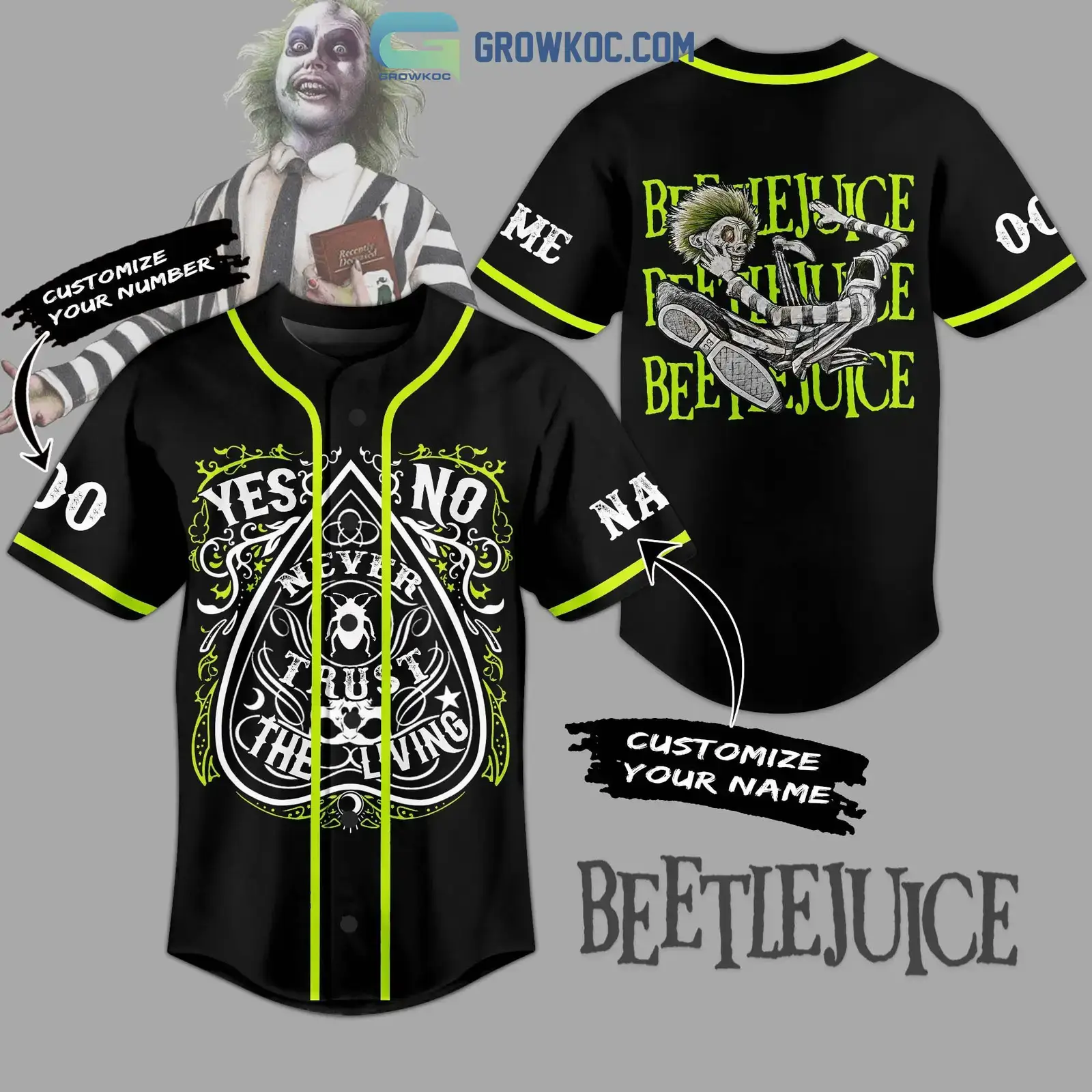 Beetlejuice Never Trust The Living Personalized Baseball Jersey Image