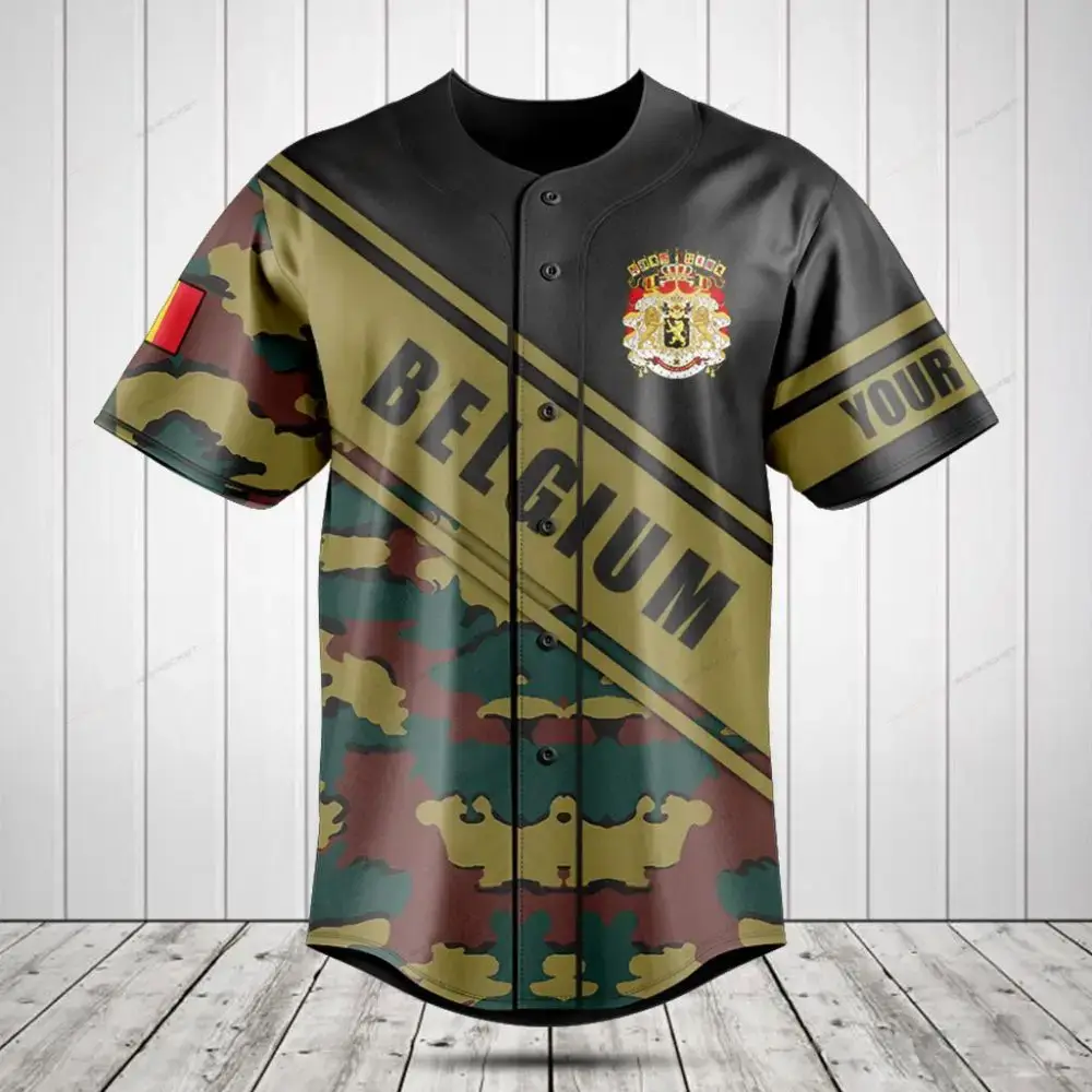 Belgium Camo Baseball Jersey - Customizable Flag Design, Stylish & Comfortable Image