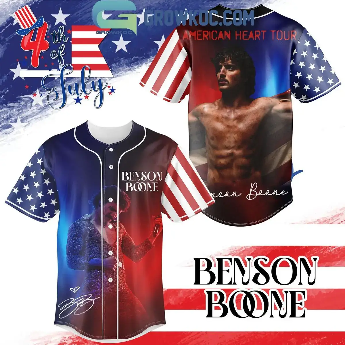 Benson Boone American Heart Tour 4th Of July Baseball Jersey Image