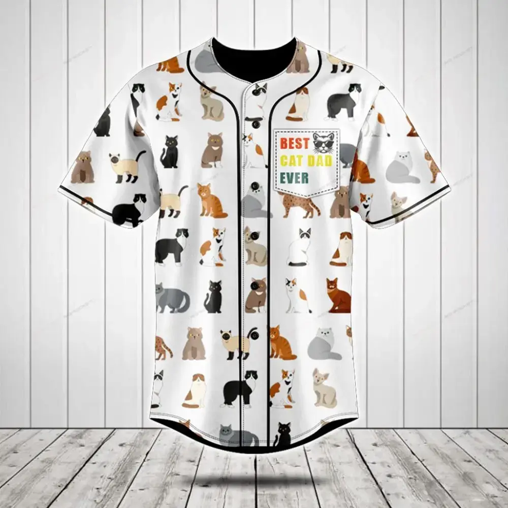 Best Cat Dad Ever Baseball Jersey – Cute Cat Print Shirt For Cat Lovers Image