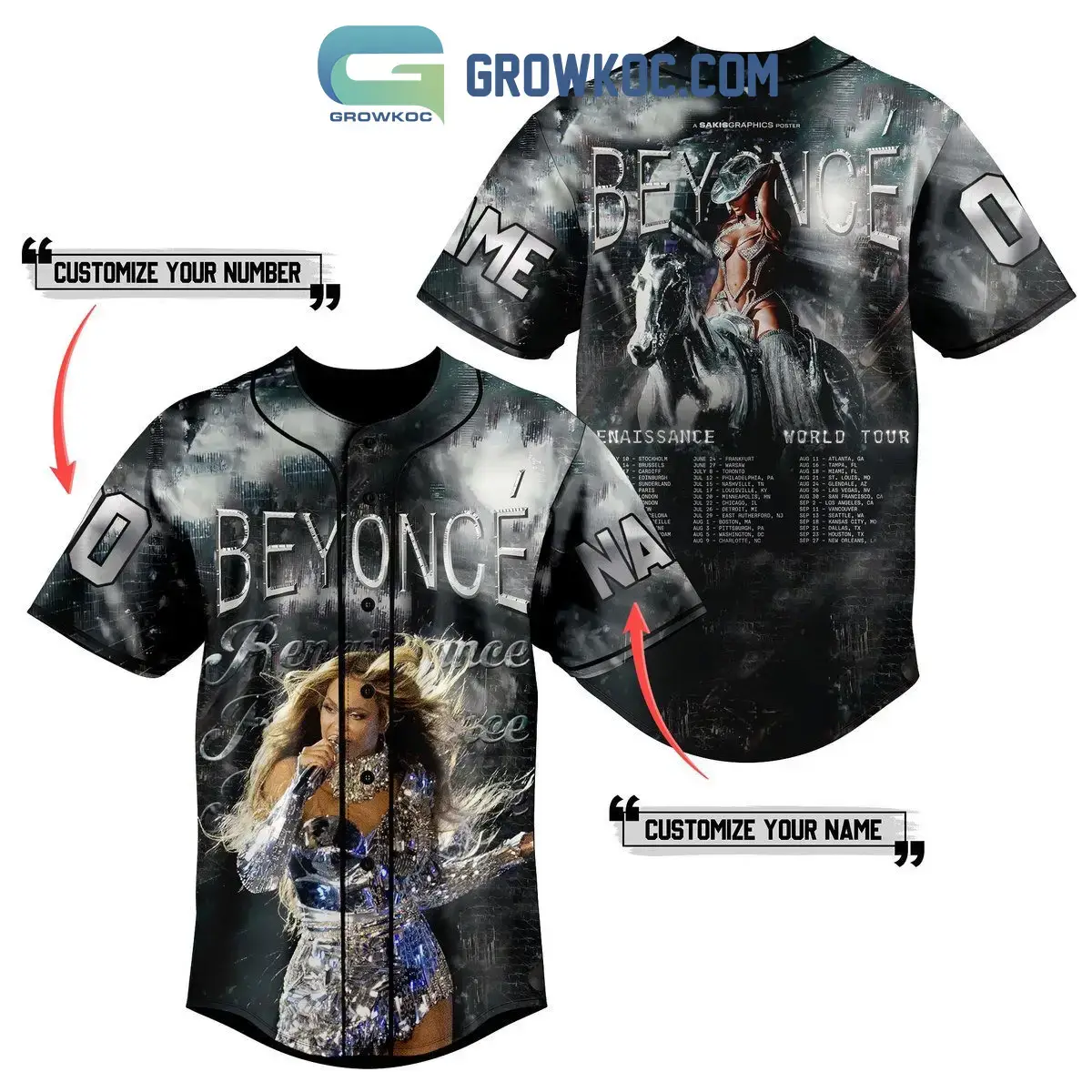 Beyonce Enaissance World Tour Personalized Baseball Jersey Image