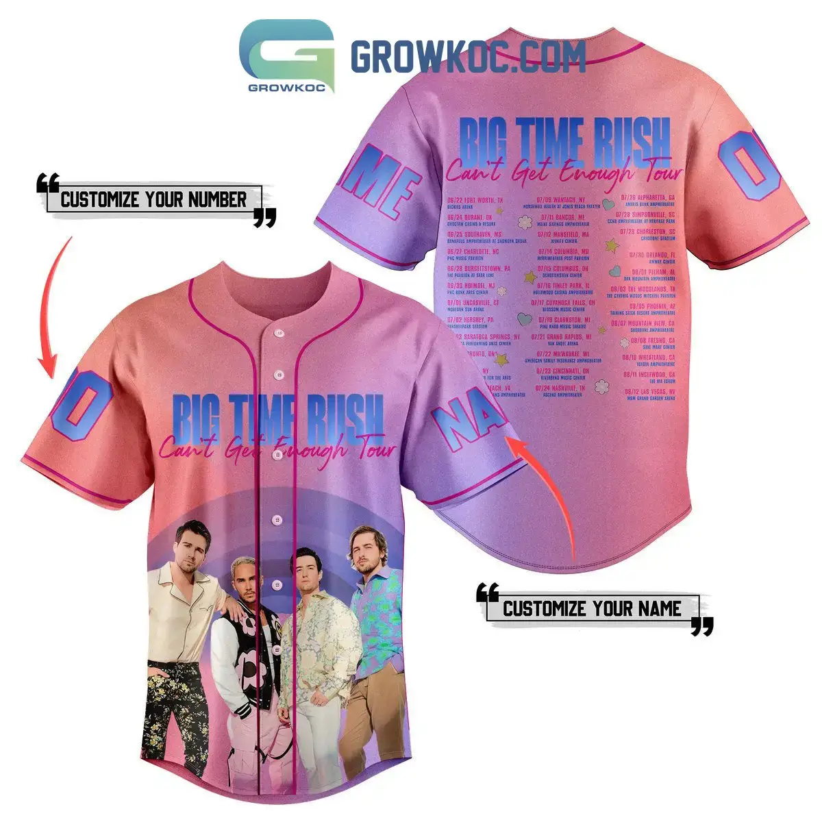 Big Time Rush Can't Get Enough Tour Personalized Baseball Jersey Image