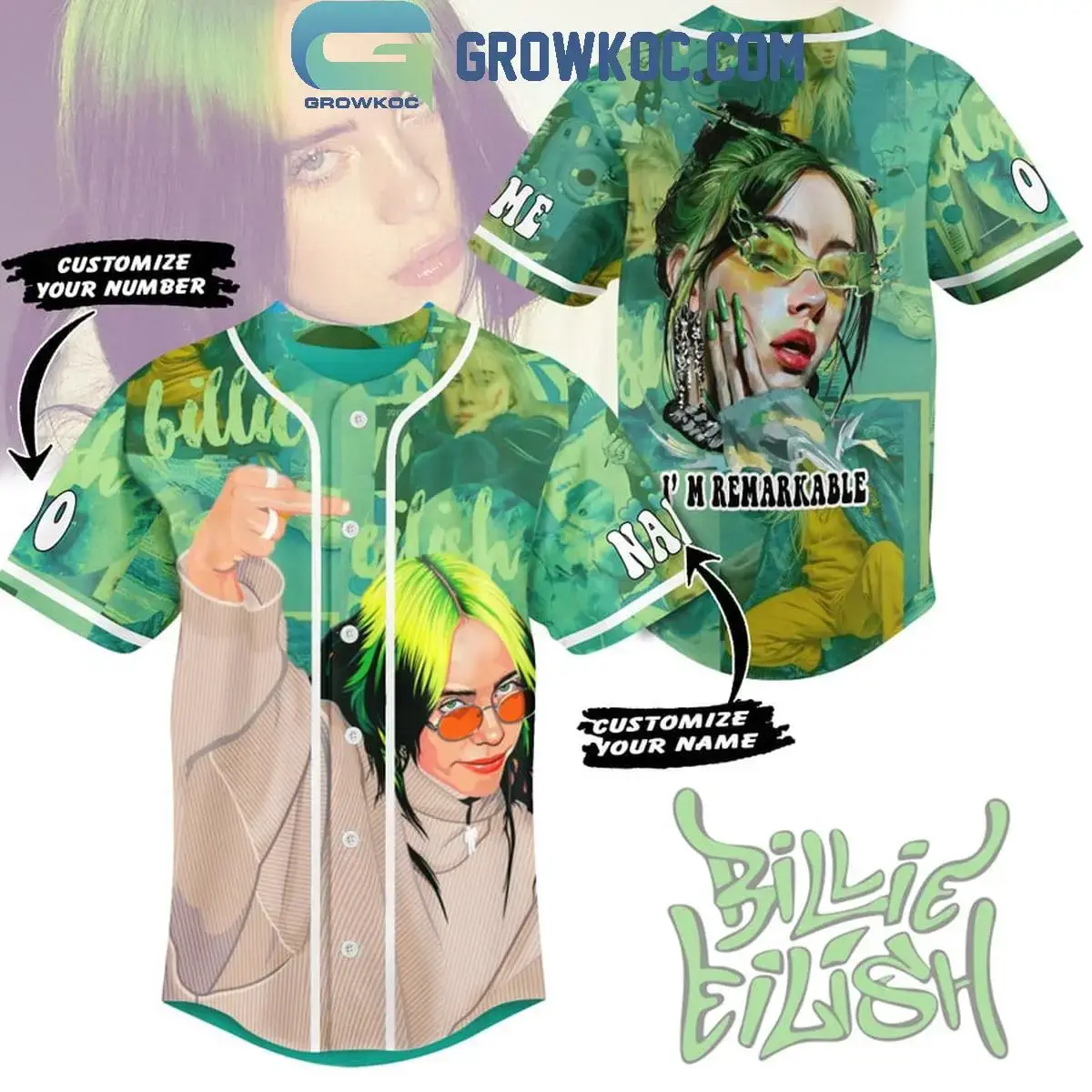 Billie Eilish I'm Remarkable Fan Personalized Baseball Jersey Image
