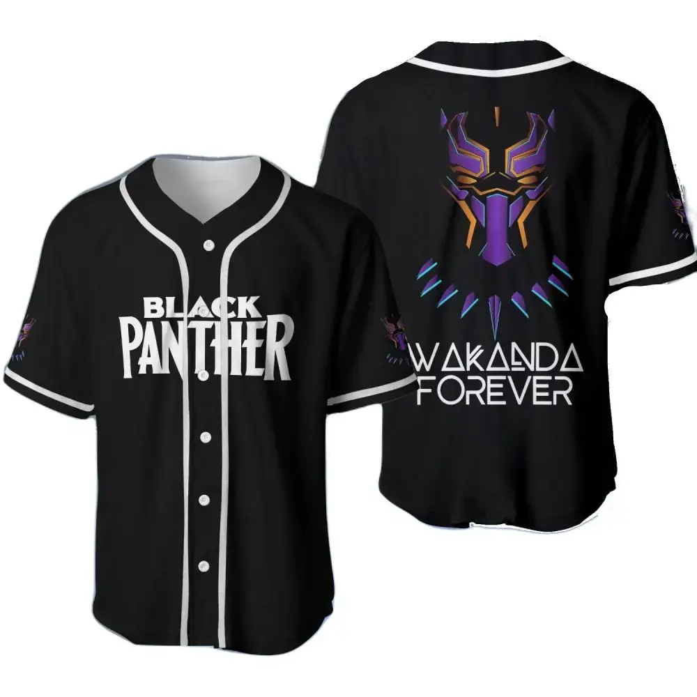 Black Panther Baseball Jersey - Wakanda Forever Design - Unisex Marvel Fan Apparel Image