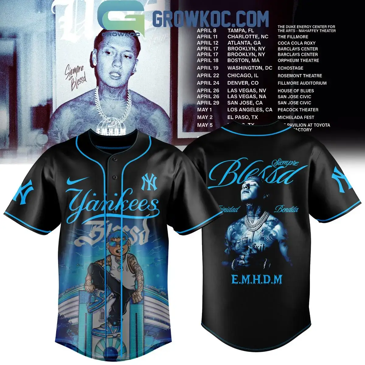 Blessd E.M.H.D.M Tour x New York Yankees 2026 Jersey Image