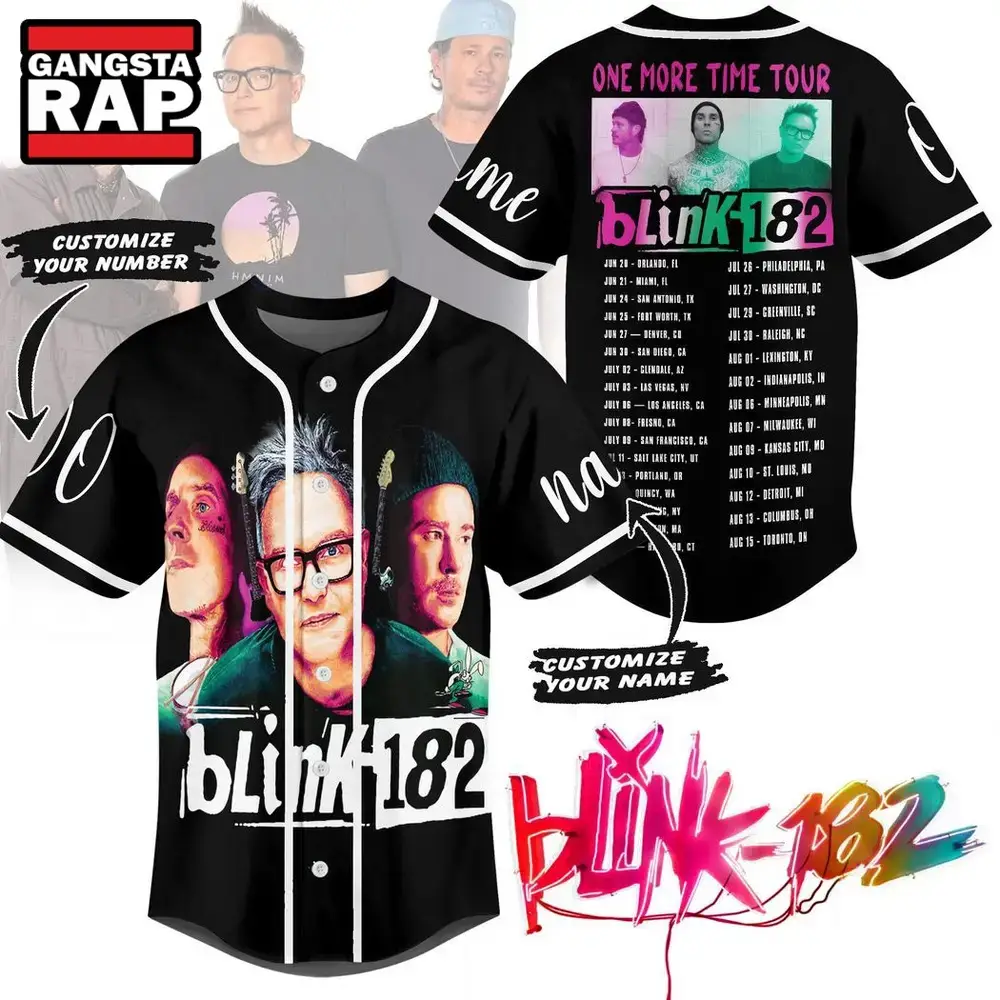 Blink-182 One More Time Tour Schedule Baseball Jersey Shirt Image