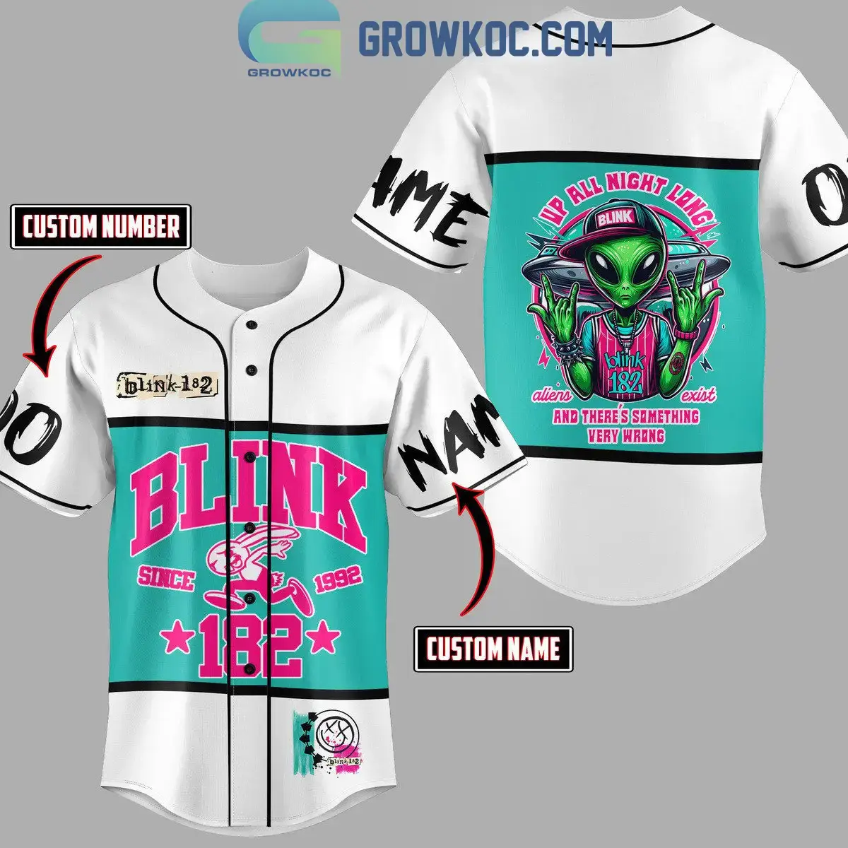 Blink 182 Up All Night Long Personalized Baseball Jersey Image
