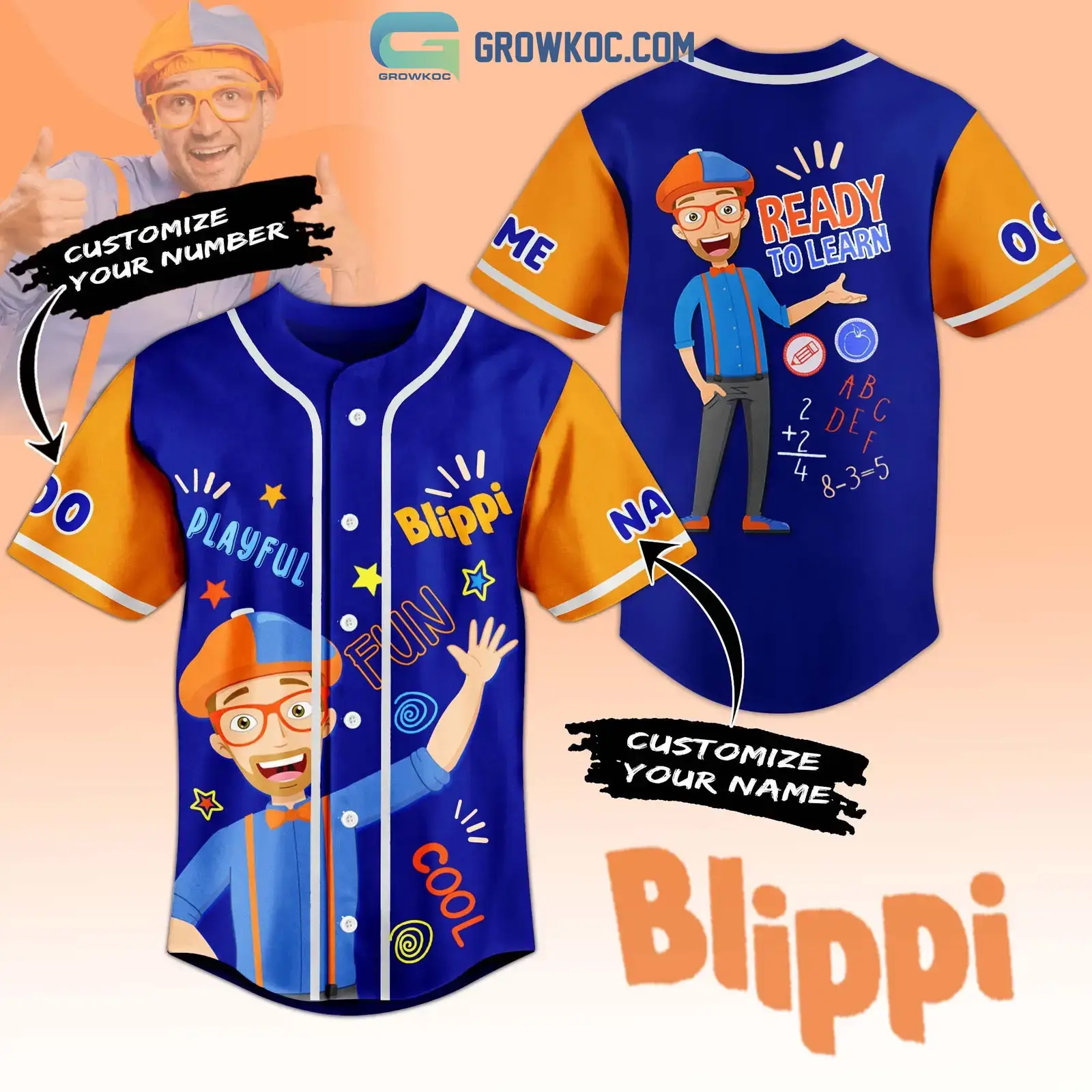Blippi Ready To Learn Fun Cool Personalized Baseball Jersey Image