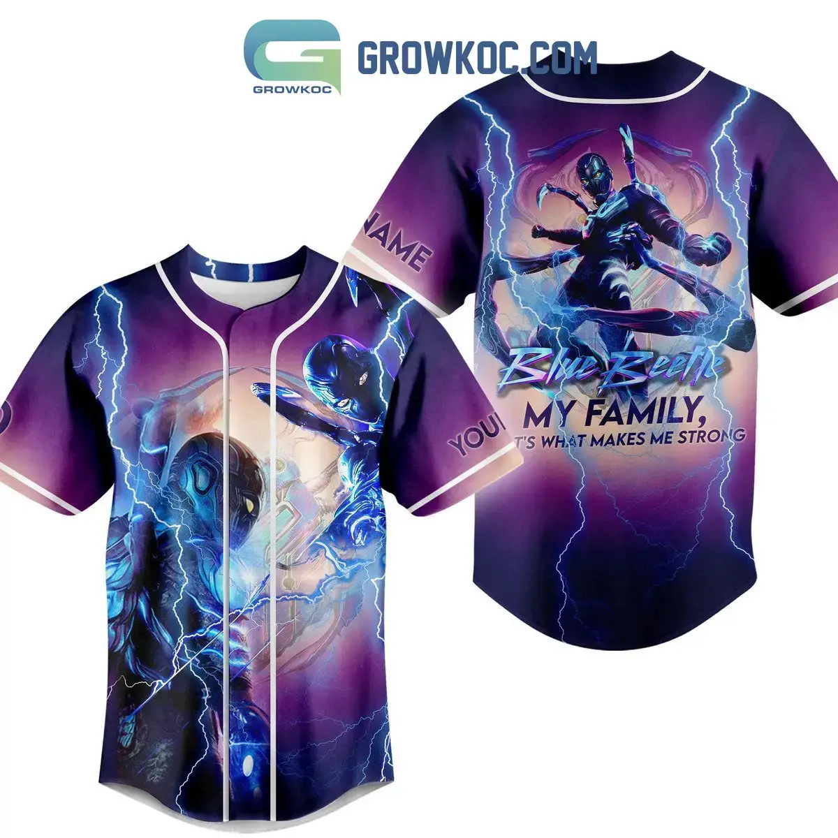 Blue Beetle My Family That's What Makes Me Strong Personalized Baseball Jersey Image