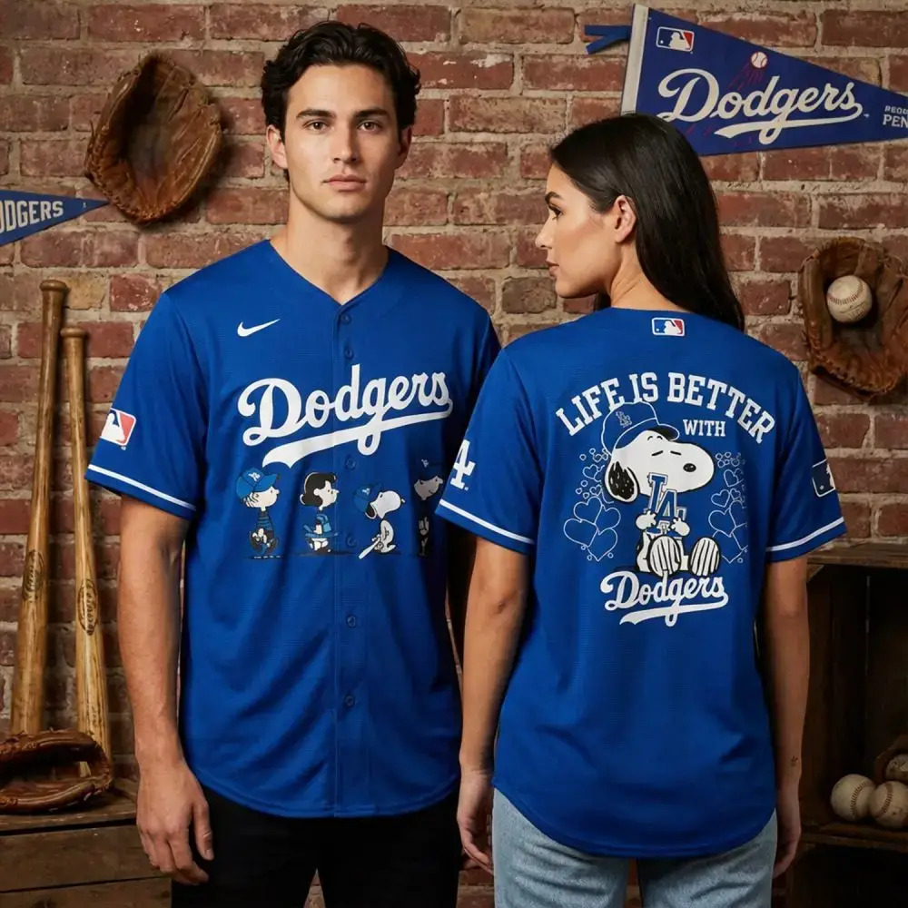 Blue Dodgers Jersey With Peanuts Characters – Limited Edition Fan Gear Image