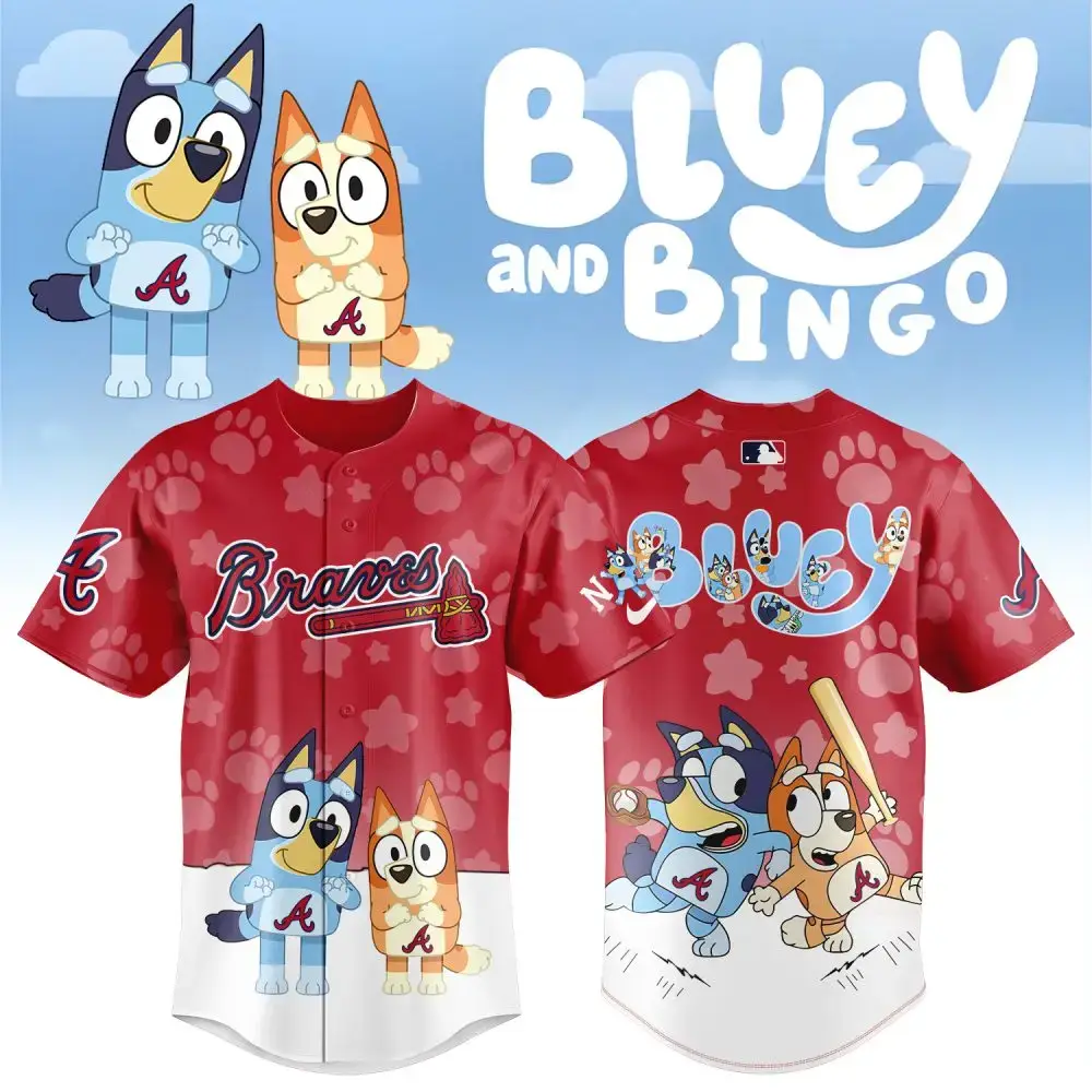 Bluey & Bingo Braves Jersey – Kids' Cartoon Baseball Shirt Fun Image