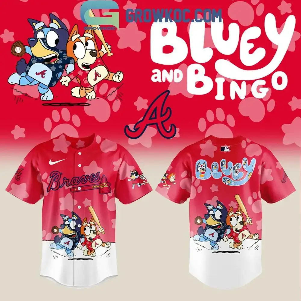 Bluey & Bingo Braves Jersey - Fun Cartoon Baseball Shirt For Kids & Fans Image