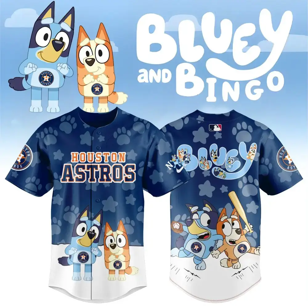 Bluey & Bingo Houston Astros Kids Jersey - Fun Cartoon Design For Young Fans Image