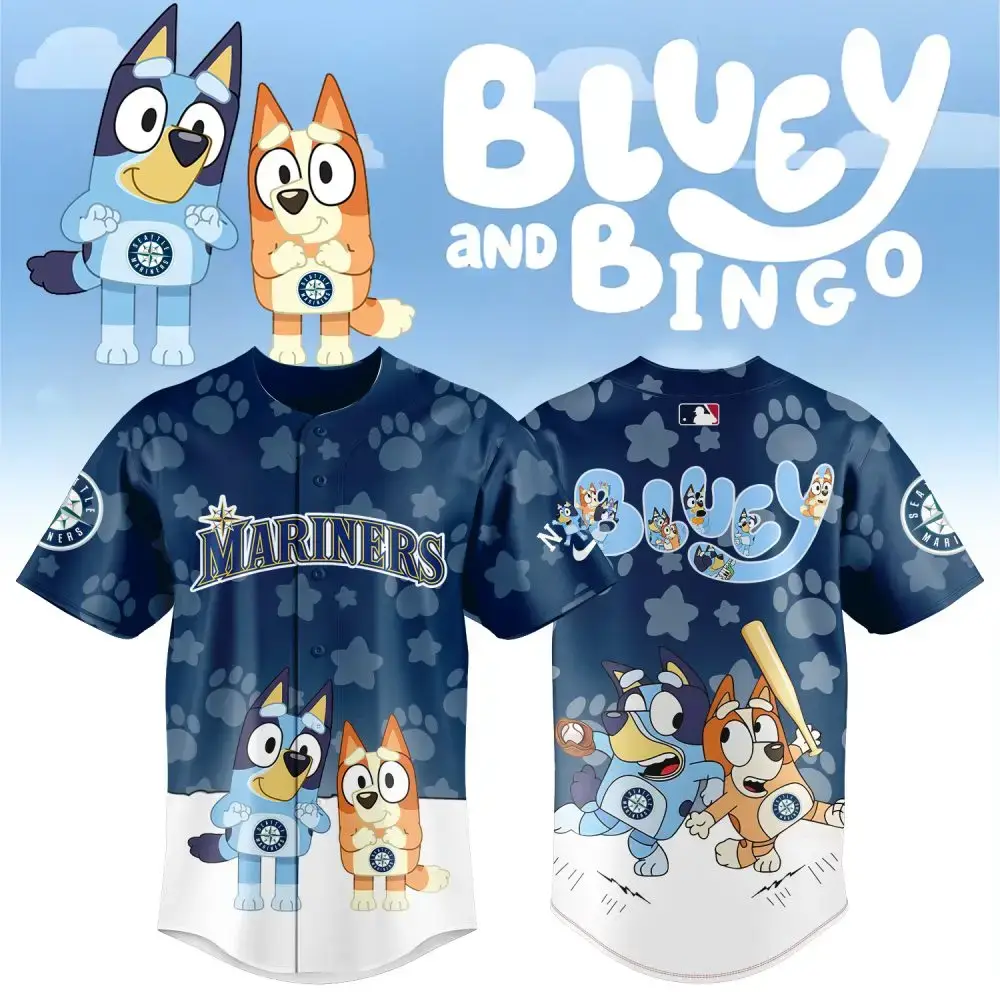 Bluey & Bingo Mariners Jersey - Cute Kids Baseball Shirt Gift - Limited Edition Image