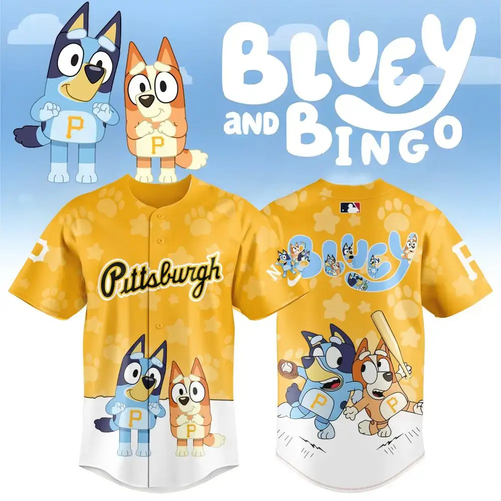 Bluey & Bingo Pittsburgh Baseball Jersey - Cute Cartoon Fan Gear For Kids & Adults Image