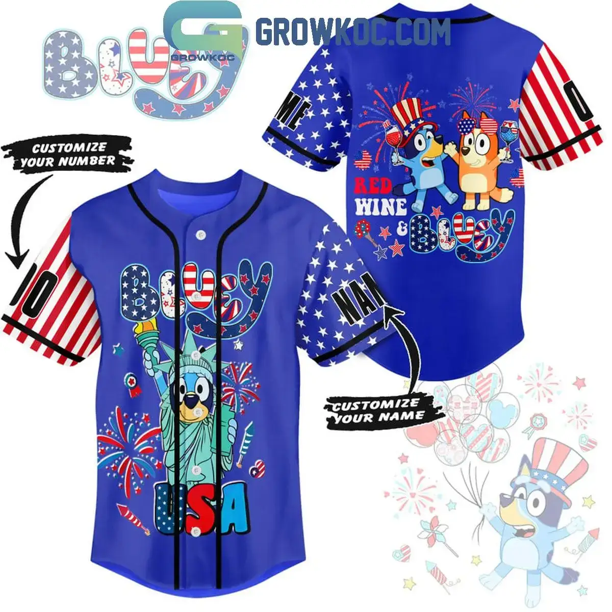 Bluey Red Wine And Bluey Fan Personalized Baseball Jersey Image