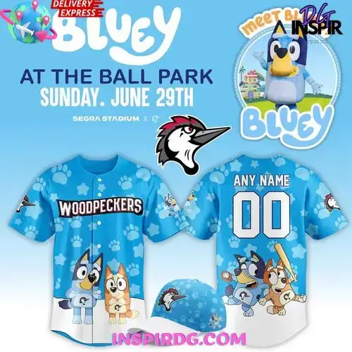 Bluey X Fayetteville Woodpeckers Custom Baseball Jersey Image