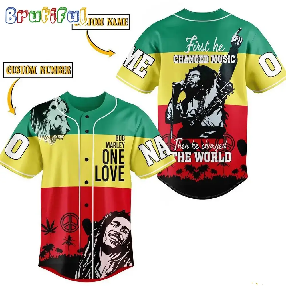 Bob Marley First He Changed Music Then He Changed The World Jersey Shirt Image