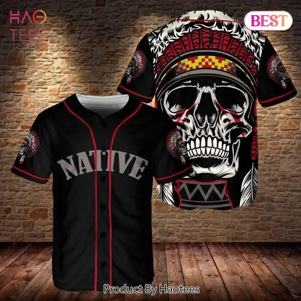 Bold Native Skull Baseball Jersey – Tribal Graphic Shirt For Men By Haotees Image