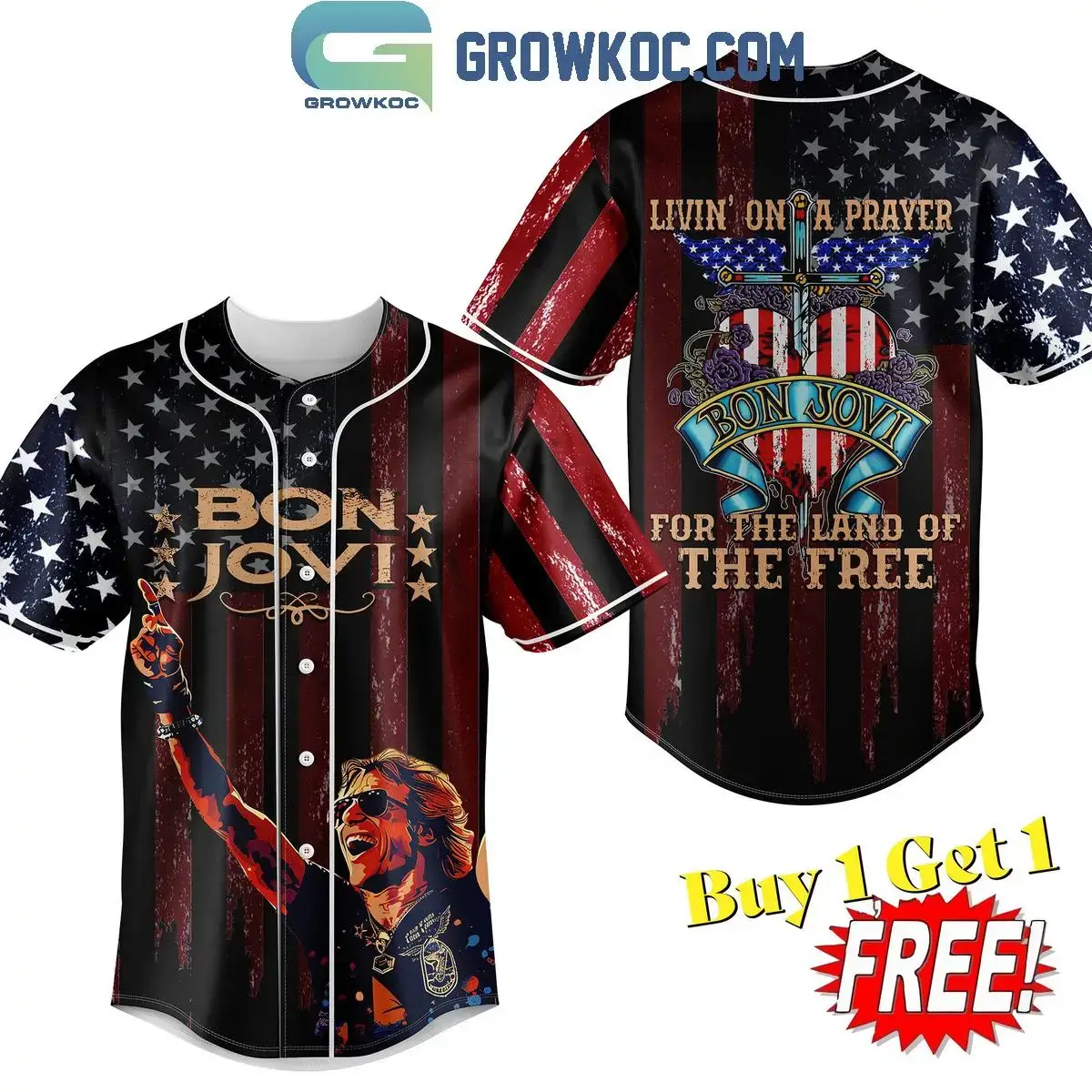 Bon Jovi For The Land Of The Free Personalized Baseball Jersey Image