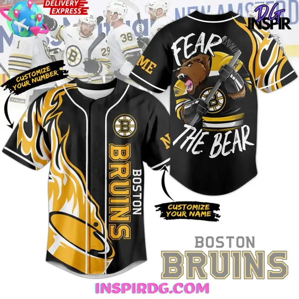 Boston Bruins Fear The Bear Custom Name Baseball Jersey Image
