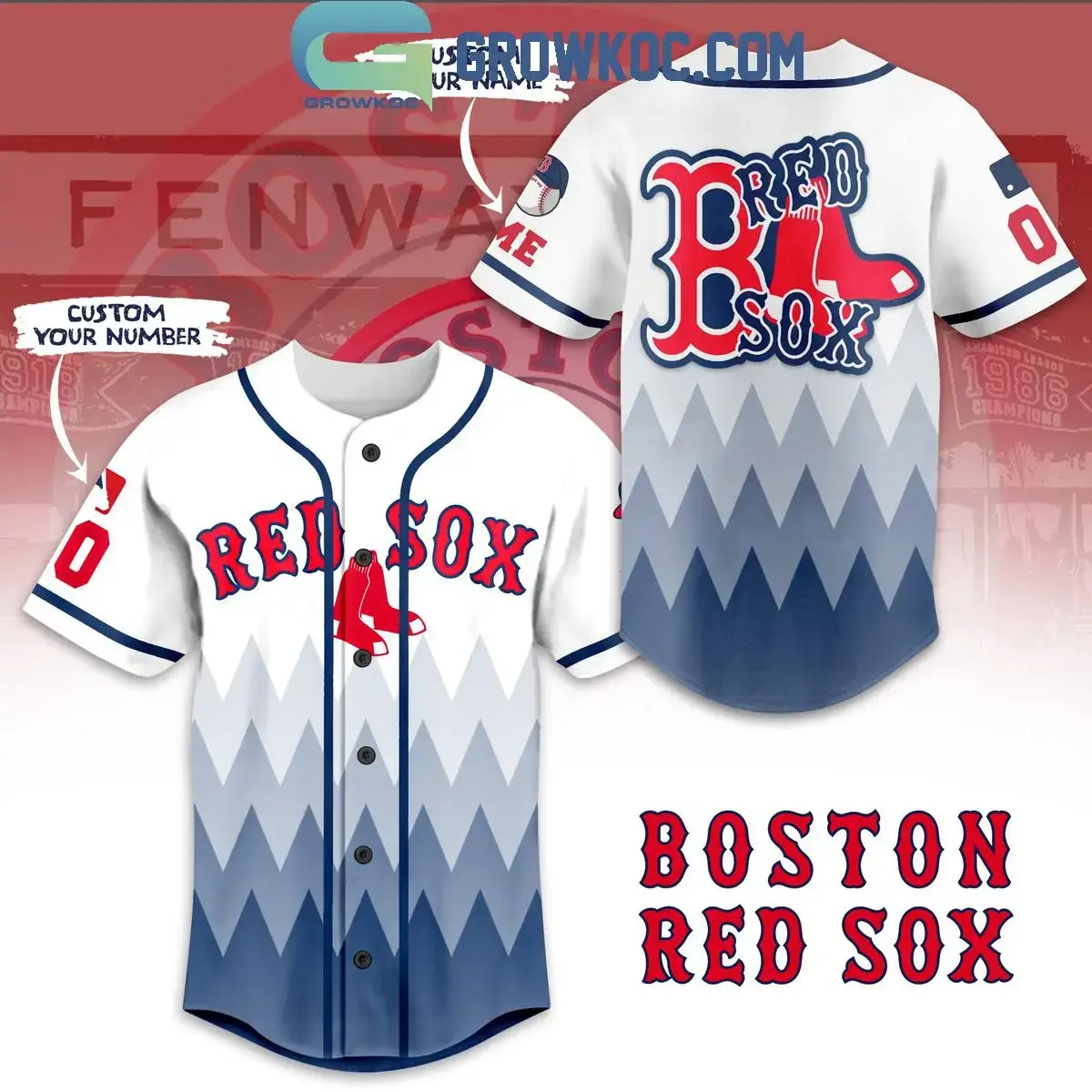 Boston Red Sox Baseball Team Geometric Personalized Baseball Jersey Image