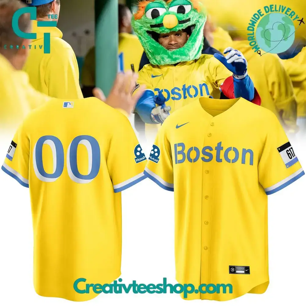 Boston Red Sox City Connect Gold/Light Blue Baseball Jersey Image