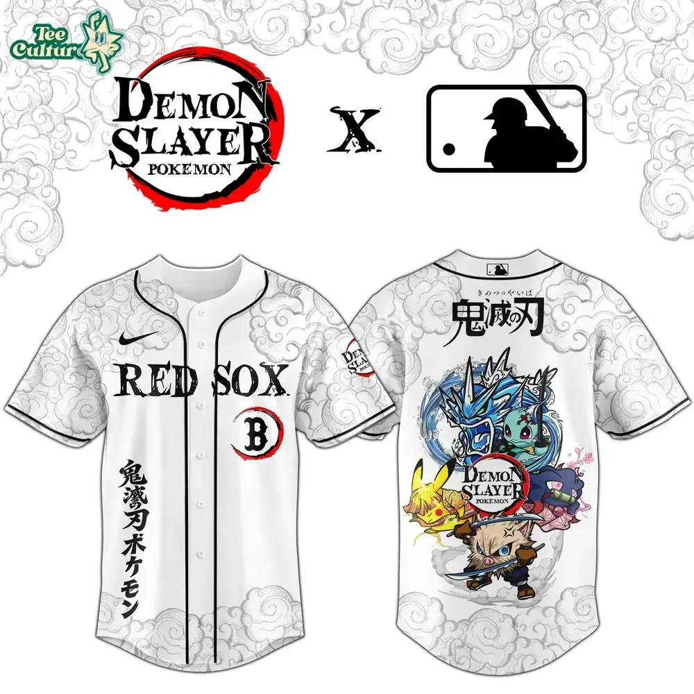 Boston Red Sox Demon Slayer Pokemon Crossover Limited Edition Baseball Jersey Image