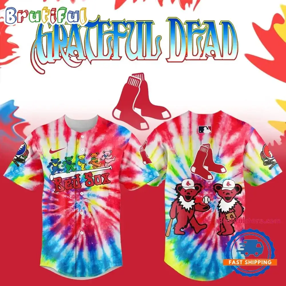 Boston Red Sox Grateful Dead Night Tie- Dye Baseball Jersey Image