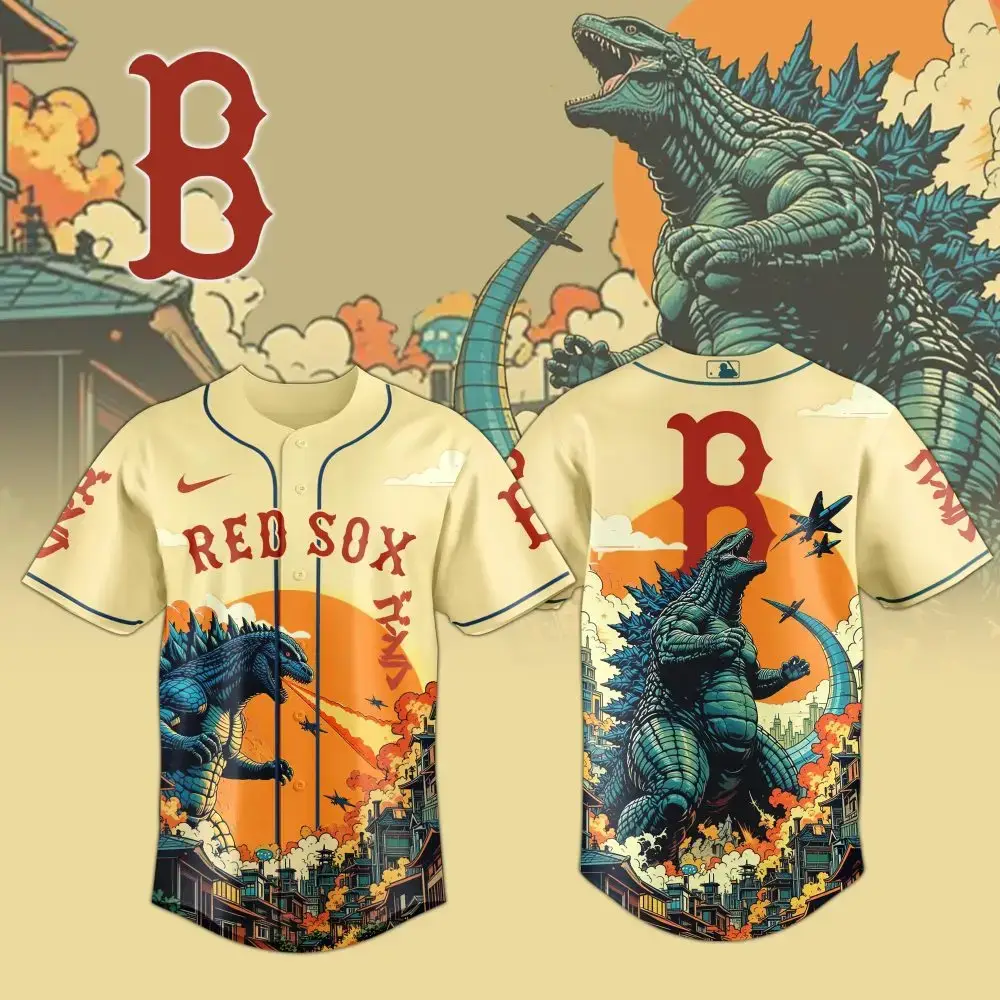 Boston Red Sox Mlb X Godzilla Attack Baseball Jersey Image