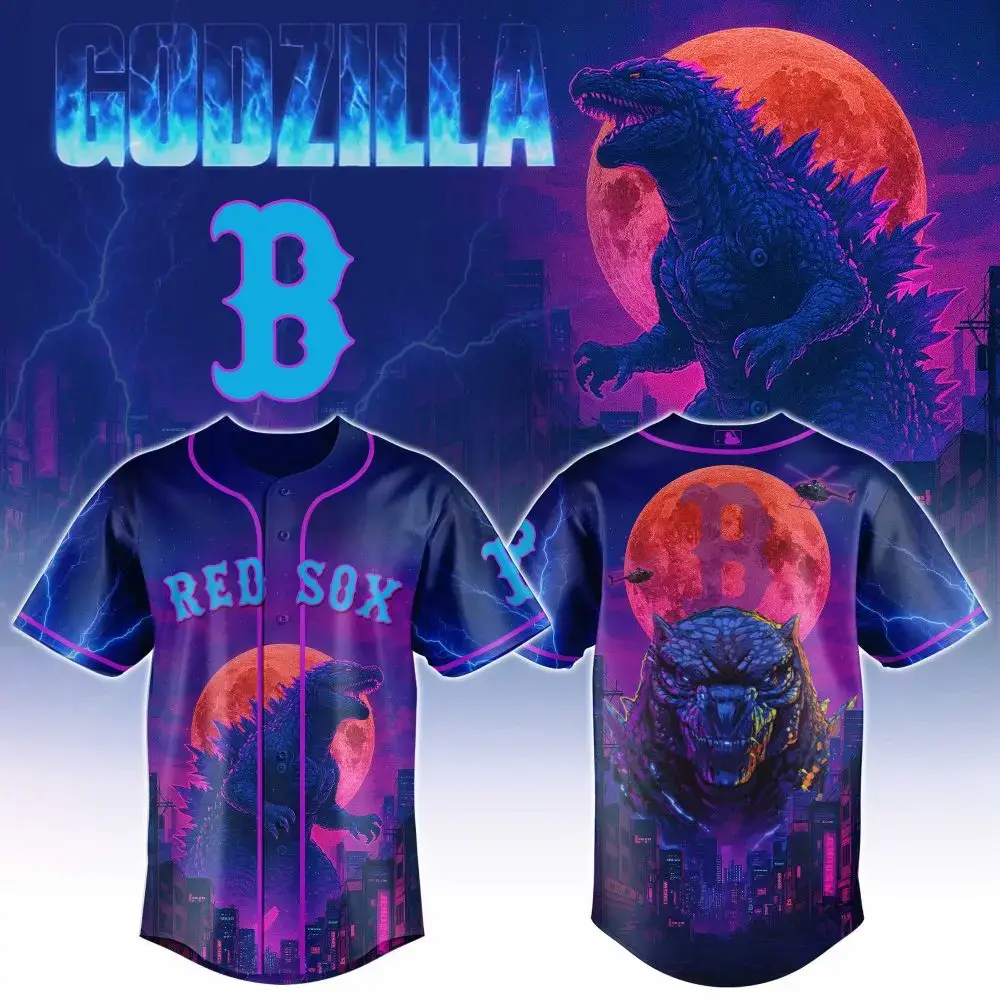 Boston Red Sox Mlb X Godzilla Neon City Baseball Jersey Image