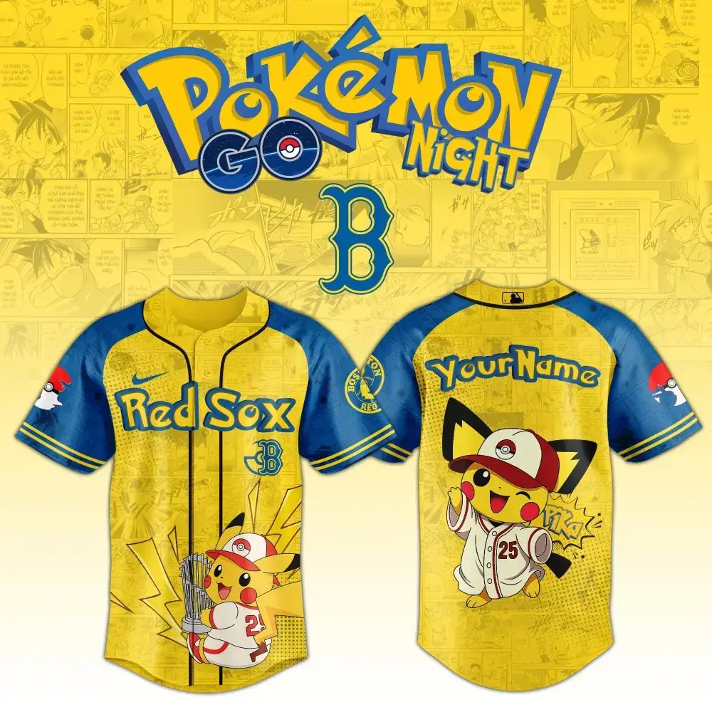 Boston Red Sox Mlb X Pokemon Pichu Pikachu Baseball Jersey Custom Name Image