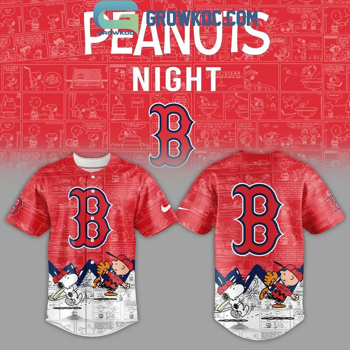 Boston Red Sox Peanuts 75th Anniversary Baseball Jersey Image