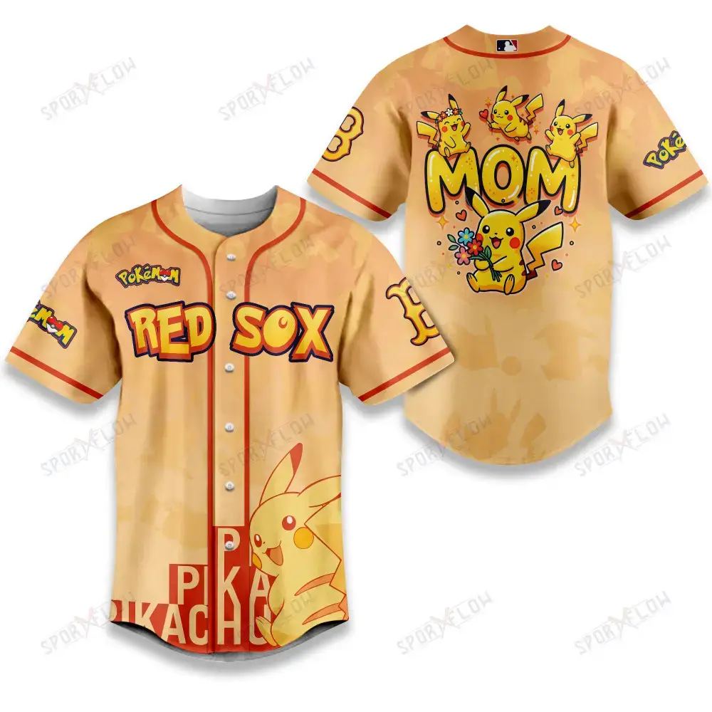 Boston Red Sox Pikachu Mom Art Baseball Jersey Image