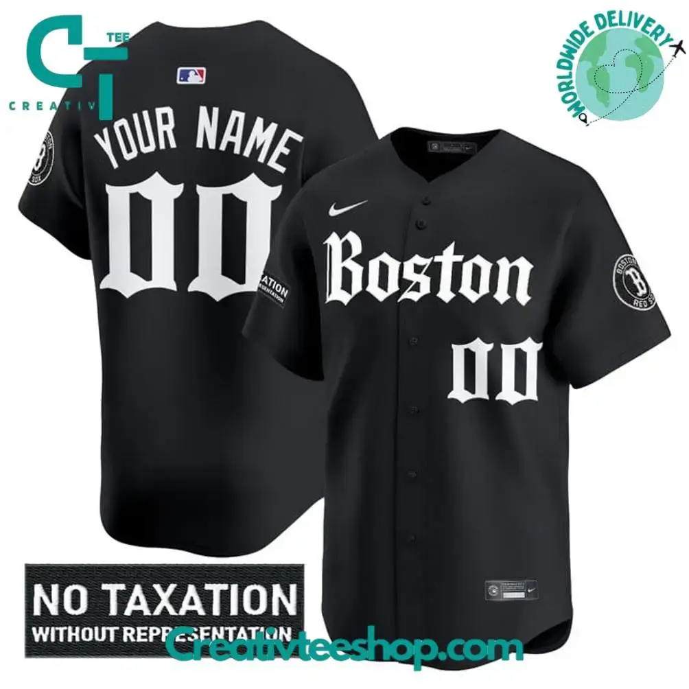 Boston Red Sox Retro Newspaper Edition "No Taxtation Without Representation" Baseball Jersey Image
