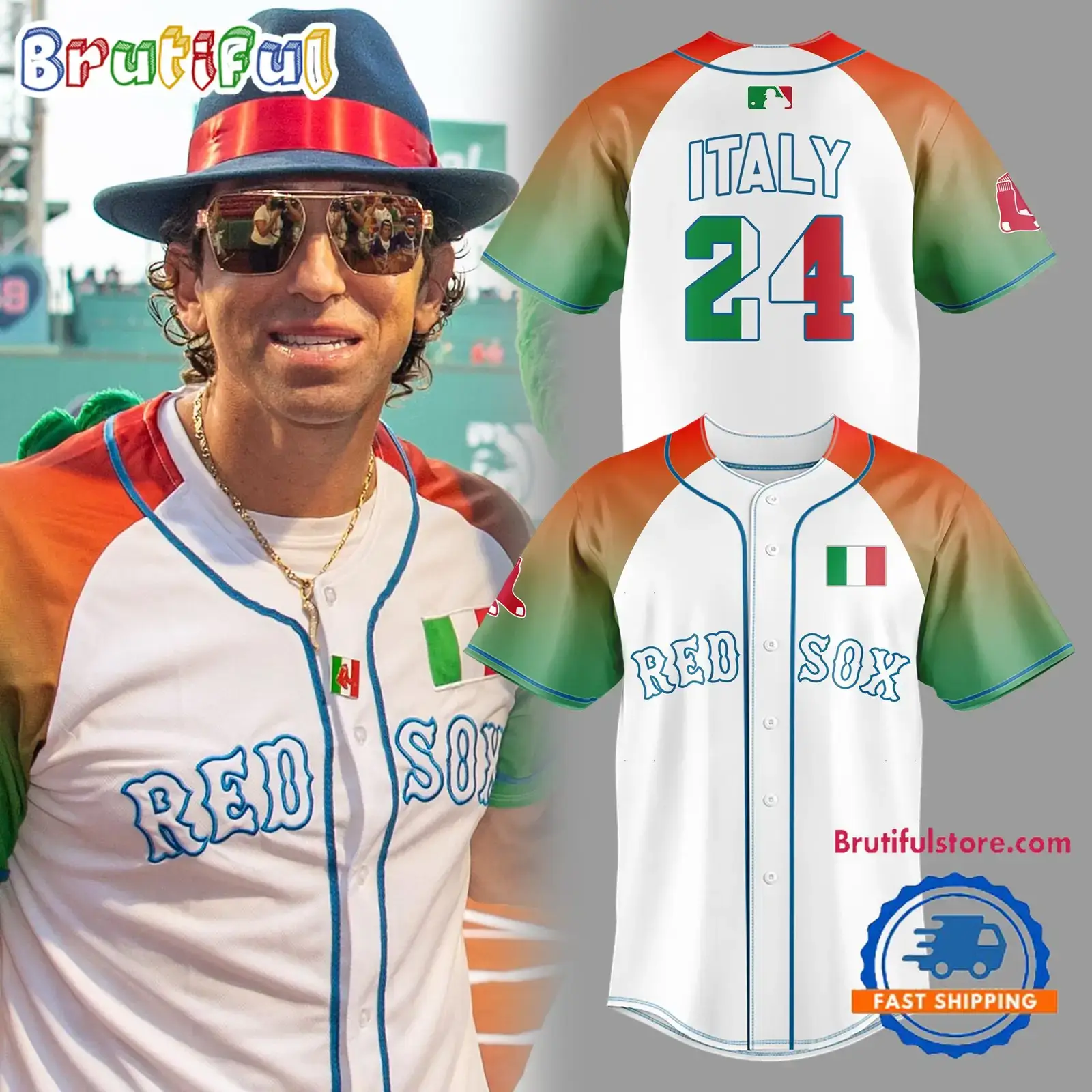 Boston Red Sox Special Italian Celebration Night Baseball Jersey Image