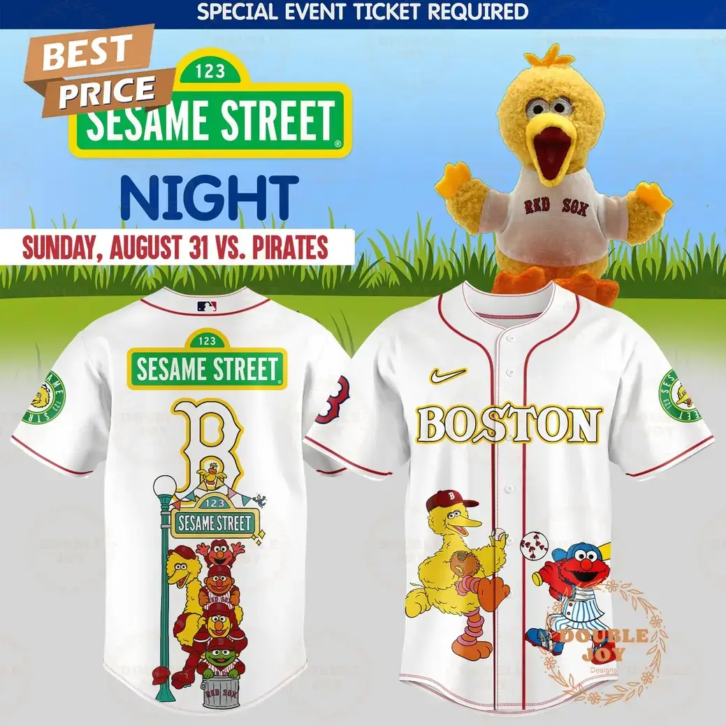 Boston Red Sox x 123 Sesame Street Night Special Edition White Baseball Jersey Image
