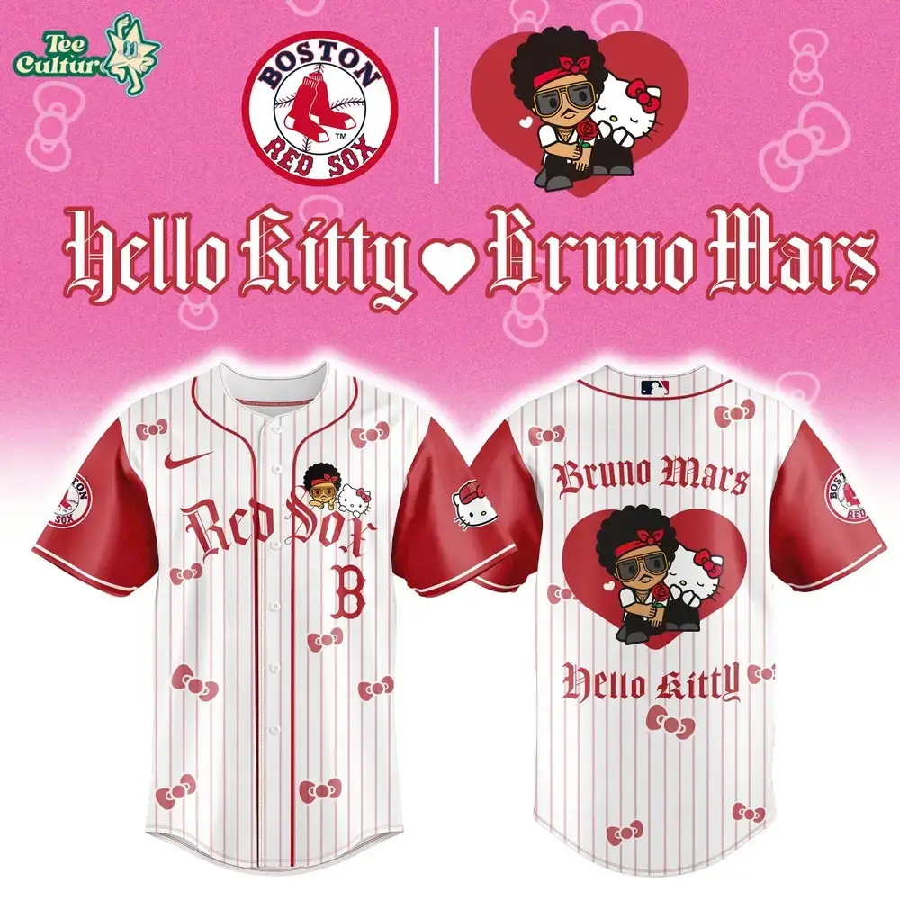 Boston Red Sox x Bruno Mars x Hello Kitty 2026 Limited Edition Red Jersey Jogger Cap Set Image