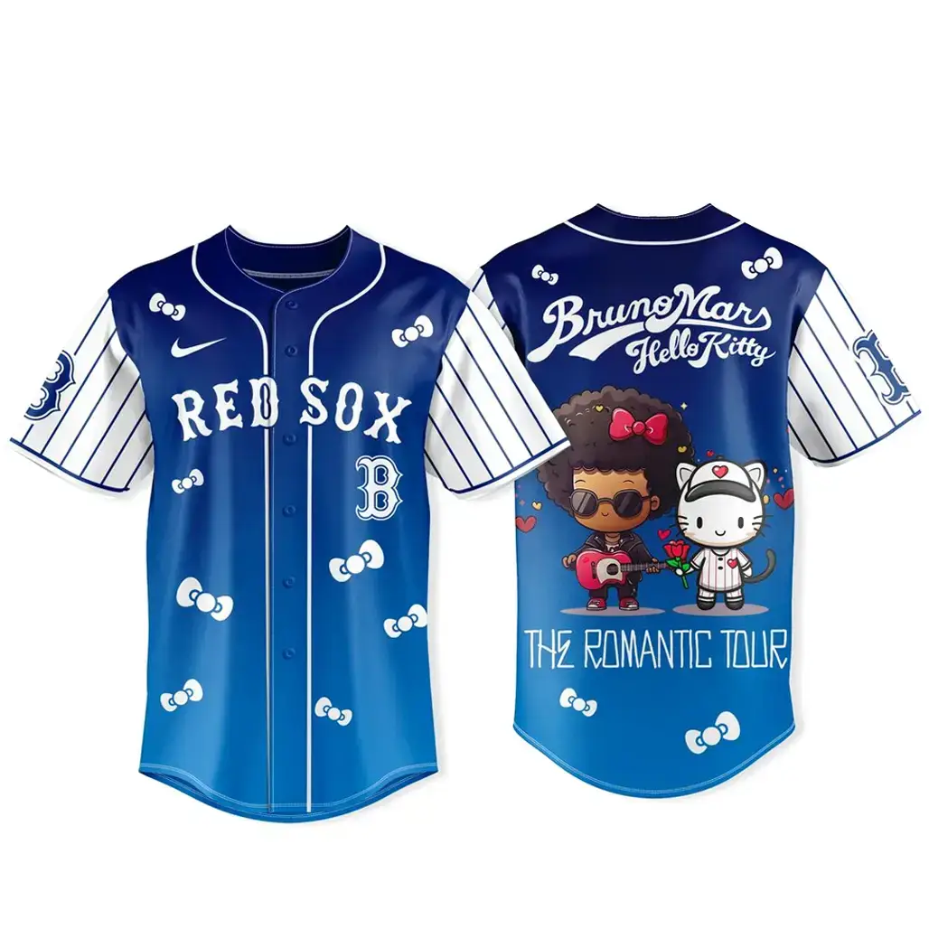 Boston Red Sox x Bruno Mars x Hello Kitty 2026 The Romantic Tour Baseball Jersey Image