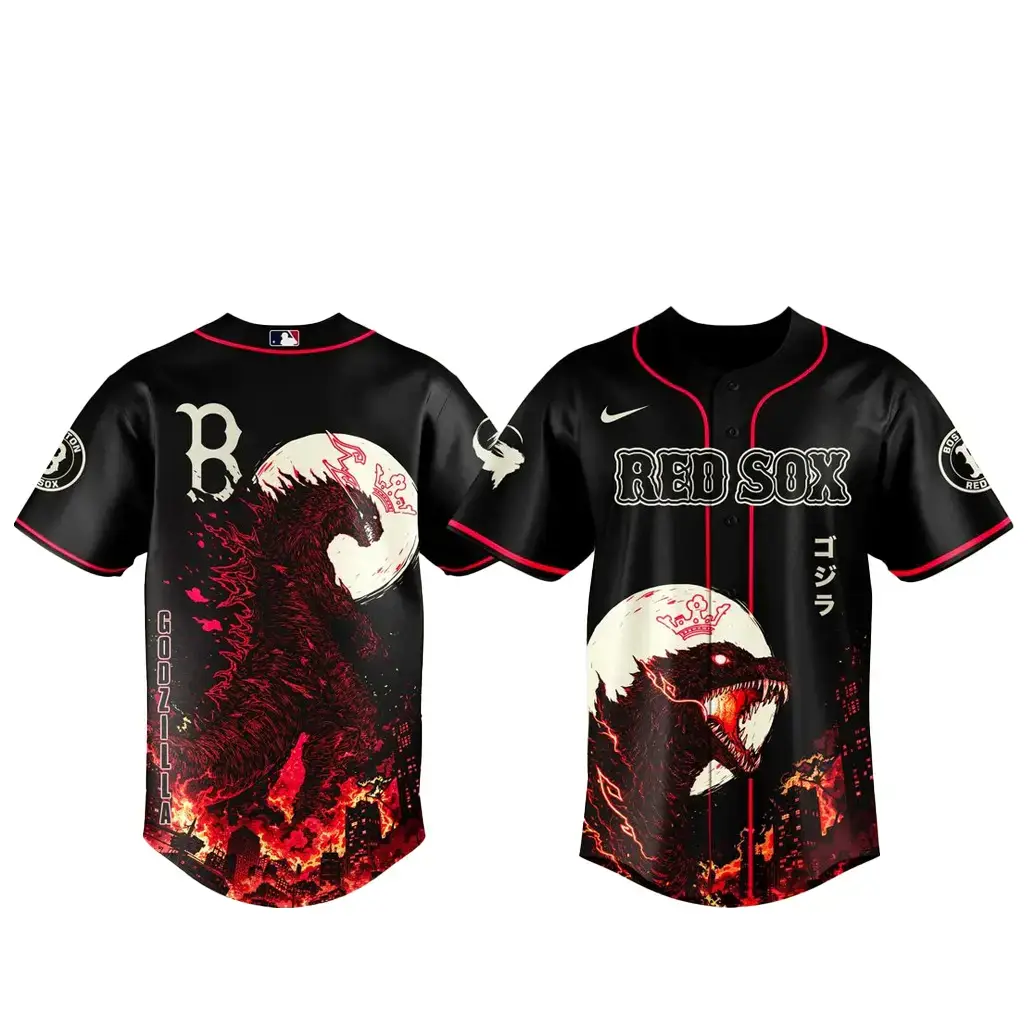 Boston Red Sox x Godzilla Minus Zero Baseball Jersey Image