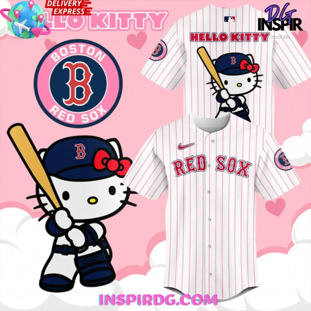 Boston Red Sox X Hello Kitty Night 2024 Stripe Baseball Jersey Image
