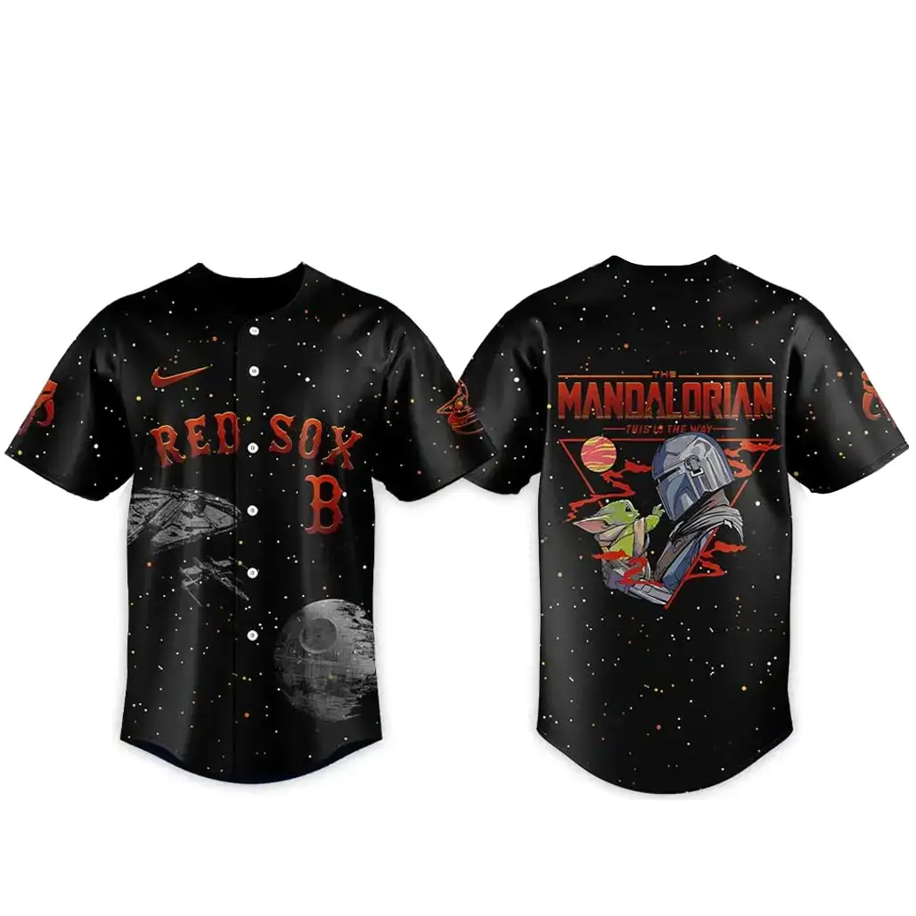 Boston Red Sox x Mandalorian and Grogu Baseball Jersey Image
